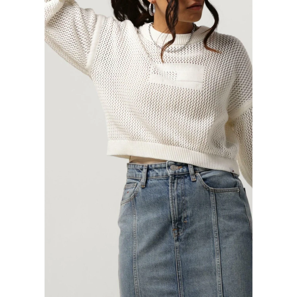 Tommy Jeans Flag Sweater voor zomerse stijl White Dames