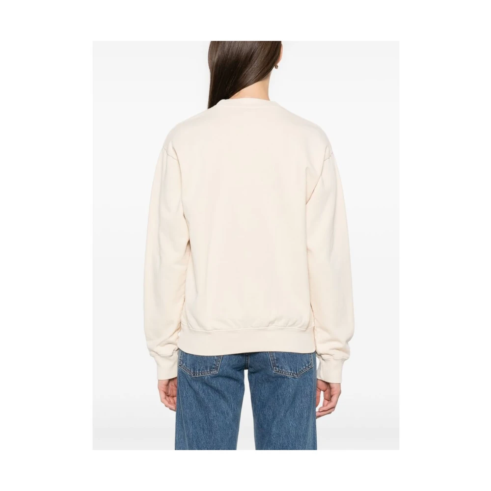 Sporty & Rich Beige Logo Print Crew Neck Sweater Beige Dames