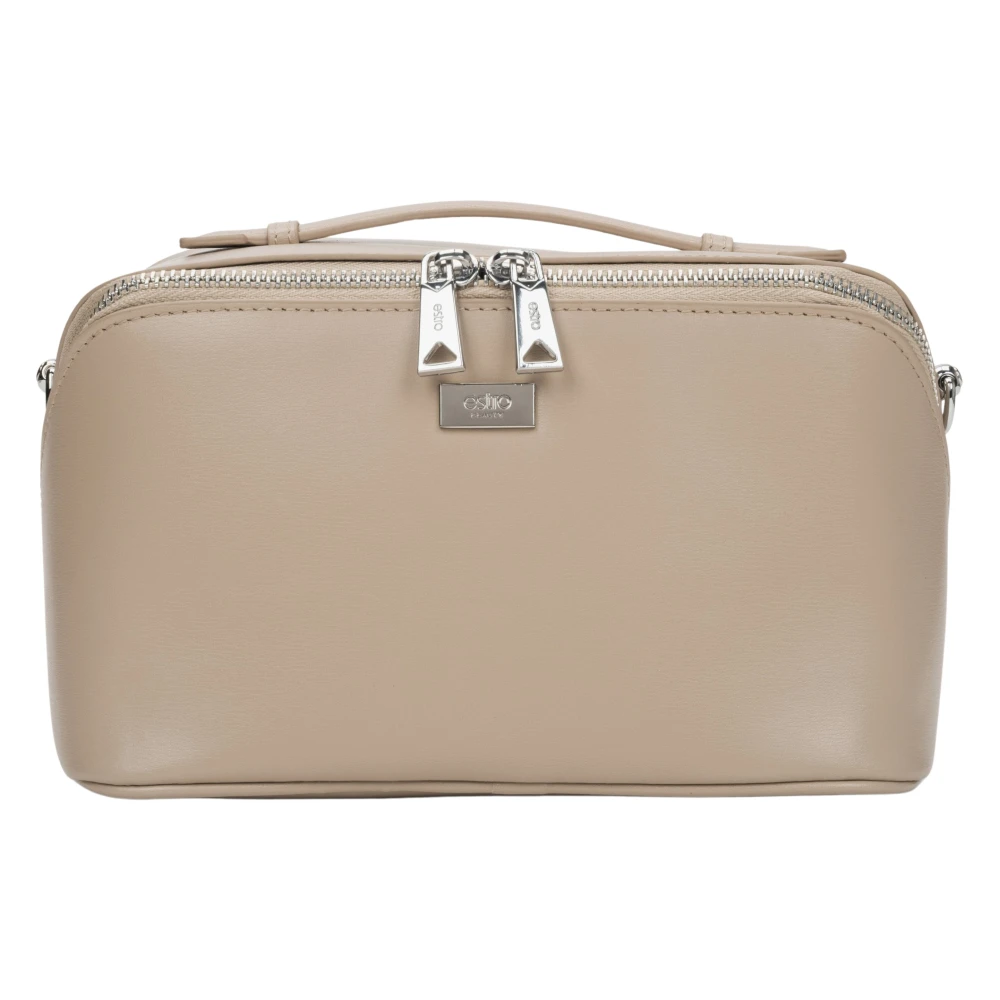 Estro Dames Beige & Grijs Leren Compacte Make-up Tas Beige Dames