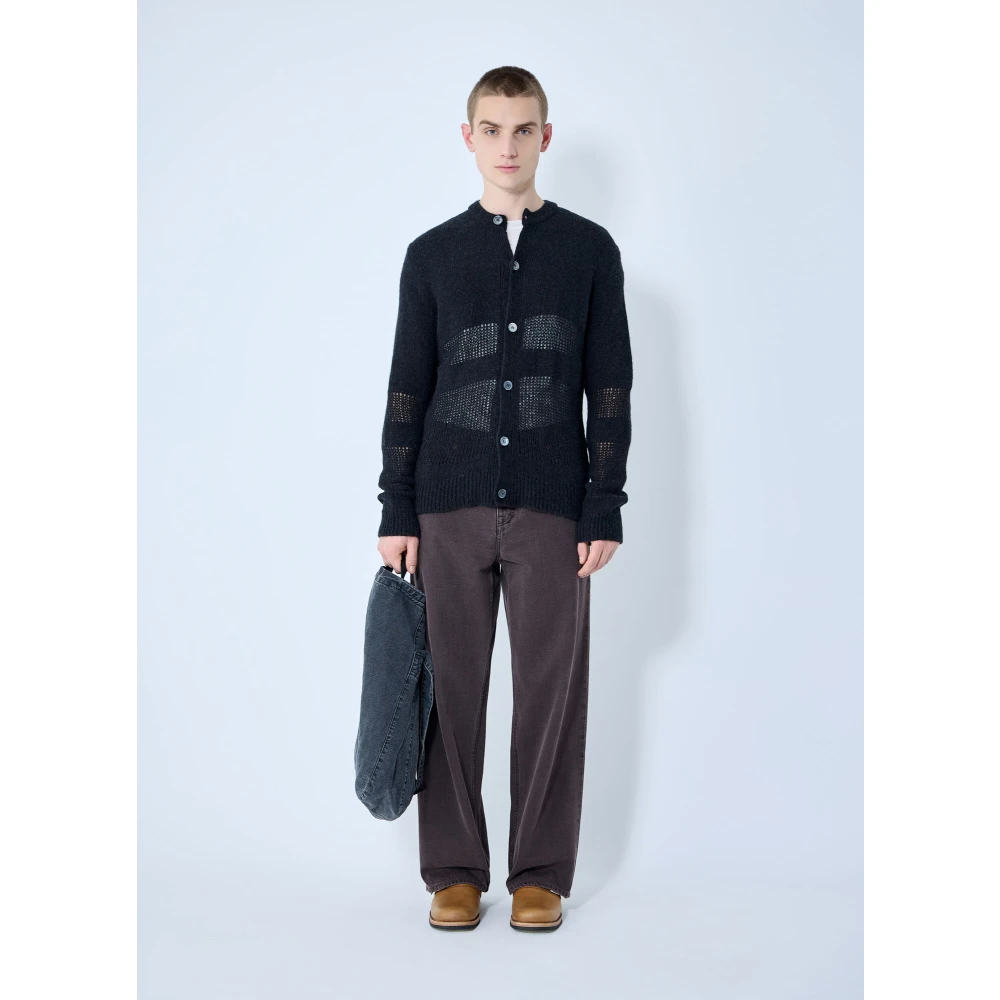 Our Legacy Contrast Gebreide Vest Knoop-Up Sweater Black Heren