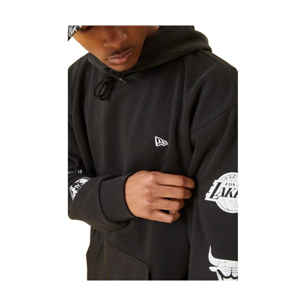 new era Zwarte versleten mouwprint hoody Black Heren
