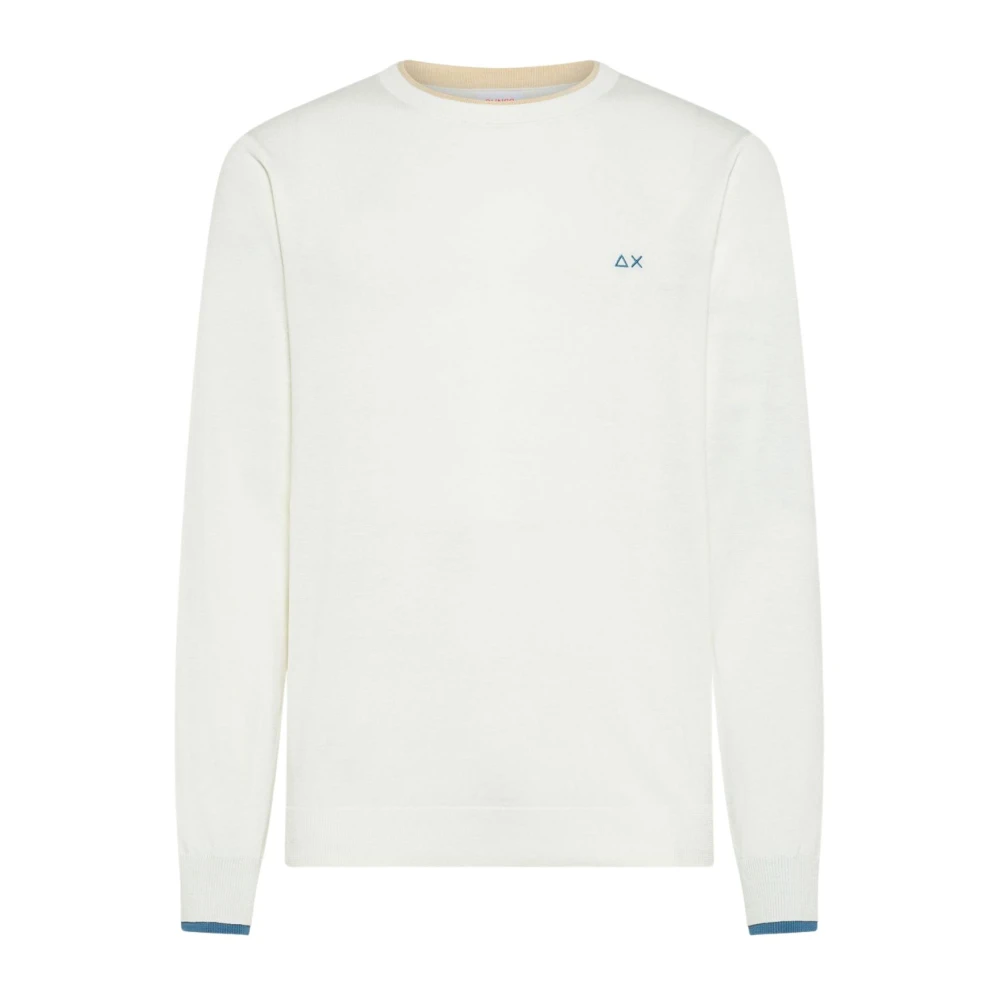 Sun68 Men's White Jumper Neck Double Rib L/S - Round-Neck Knitwear - Xl - Knitwear