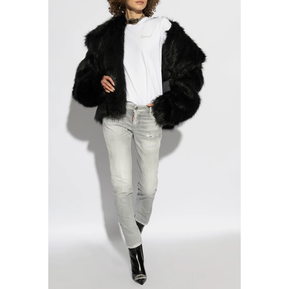 Dsquared2 T-shirt met logo afgewerkt met glinsterende applicaties White Dames
