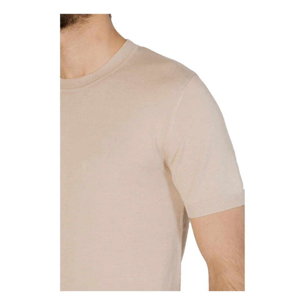 Gianni Lupo Beige Gebreide trui met Ronde Hals Beige Heren
