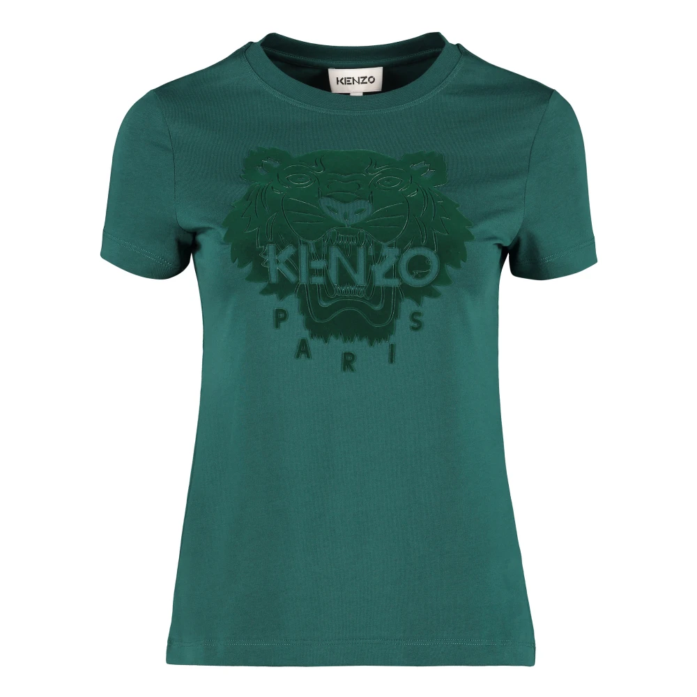 Kenzo Fluweel Effect Katoenen T-Shirt Green Dames