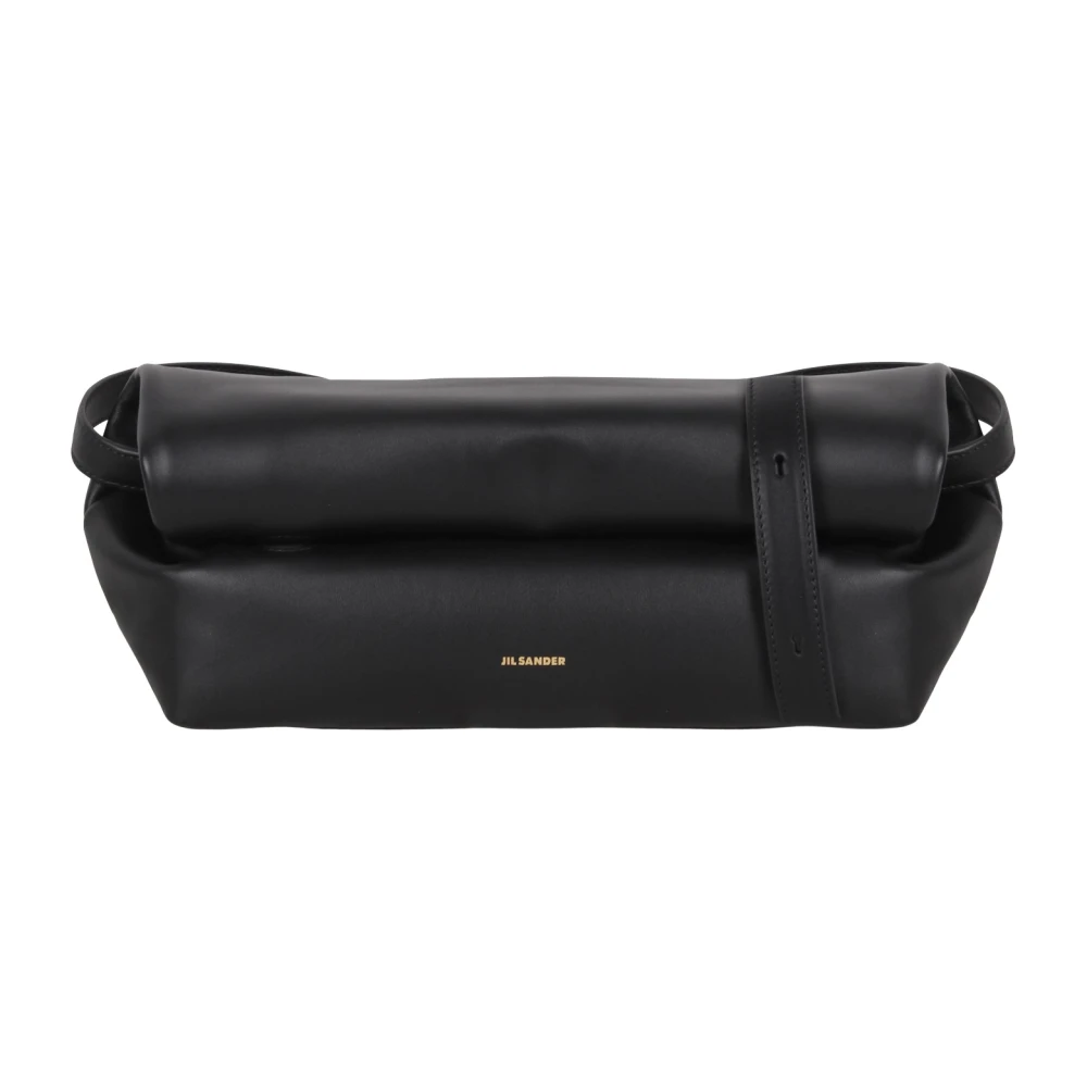 Jil Sander Zachte Oprolbare Klep Schoudertas Black Dames