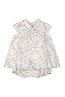 robe-elegante-grise-en-soie-imprime-barocco