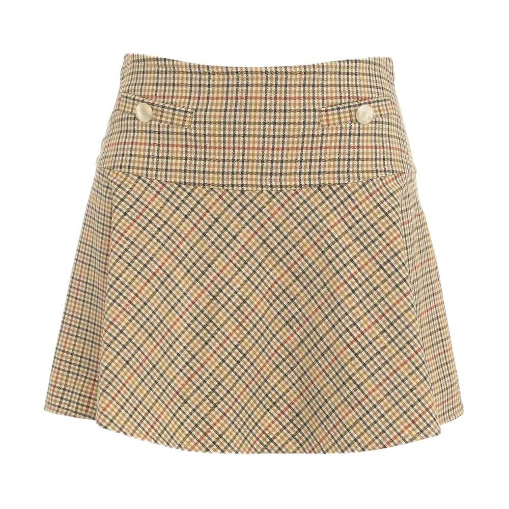 Semicouture Beige Check Flared Mini Skirt Aw24 Beige Dames