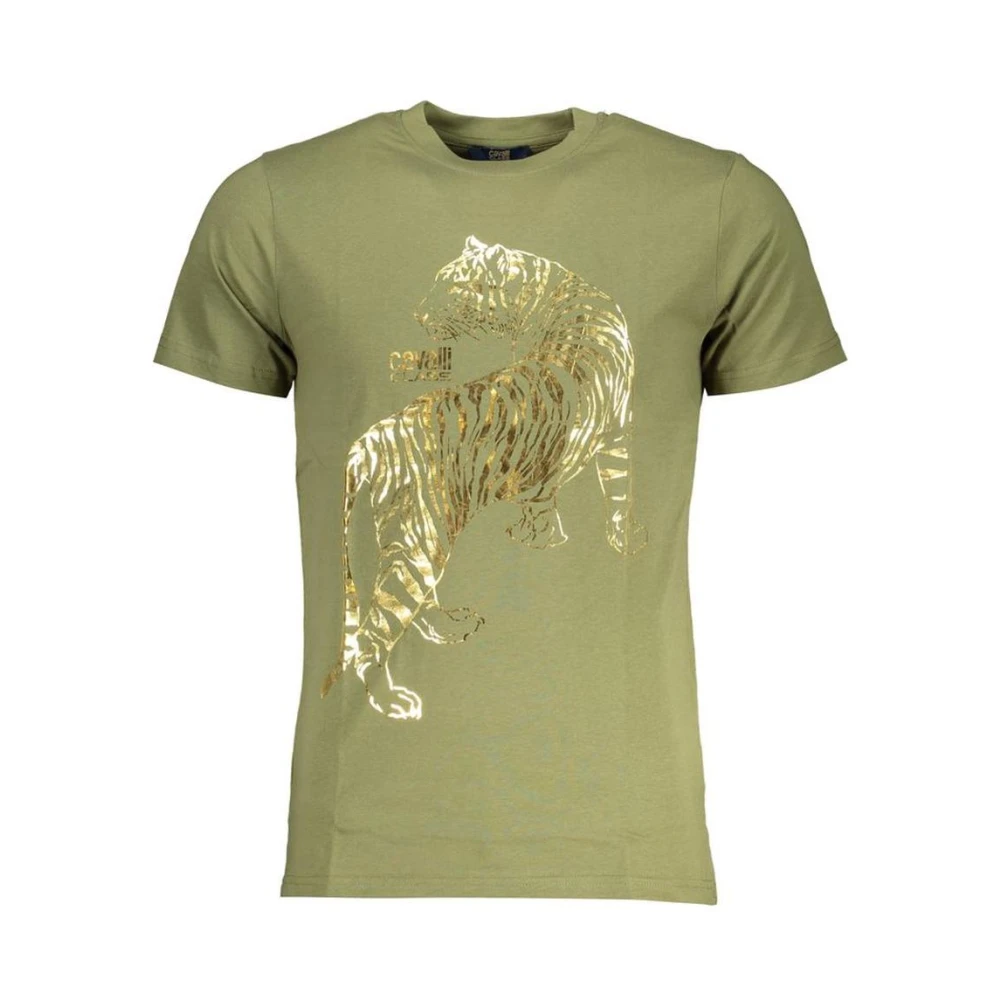 Cavalli Class Men's Green Tiger Print T-Shirt