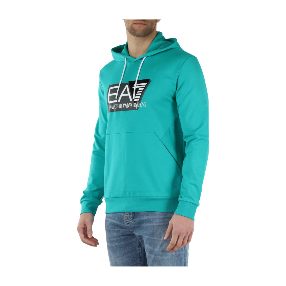 Emporio Armani EA7 Katoenen hoodie met logo print Green Heren
