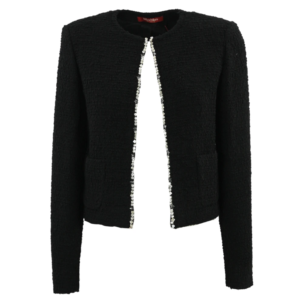 Max Mara Studio Zwarte Bouclé Kristal Geborduurde Jas Black Dames