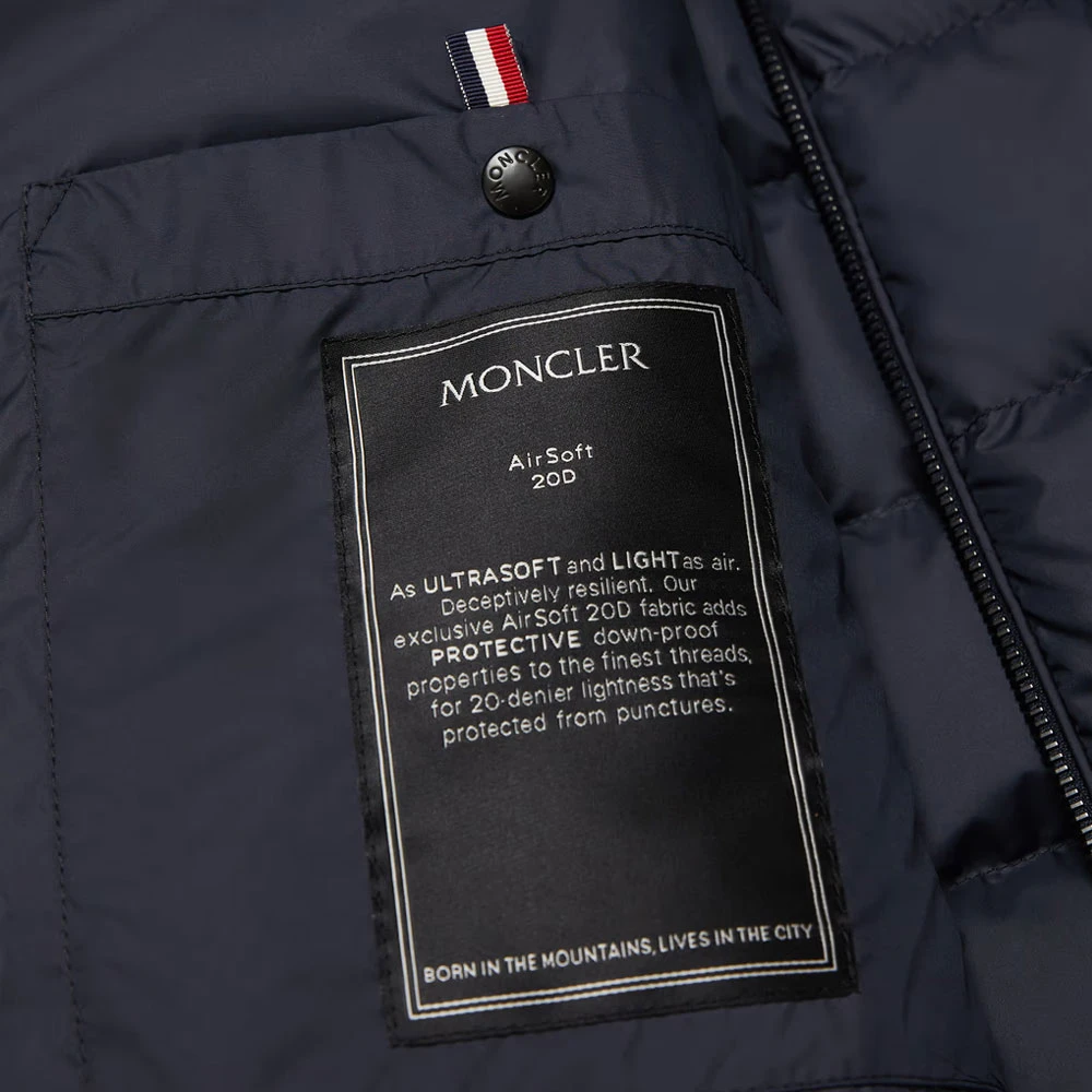 Moncler Navy Leren Bikerjack Blue Heren