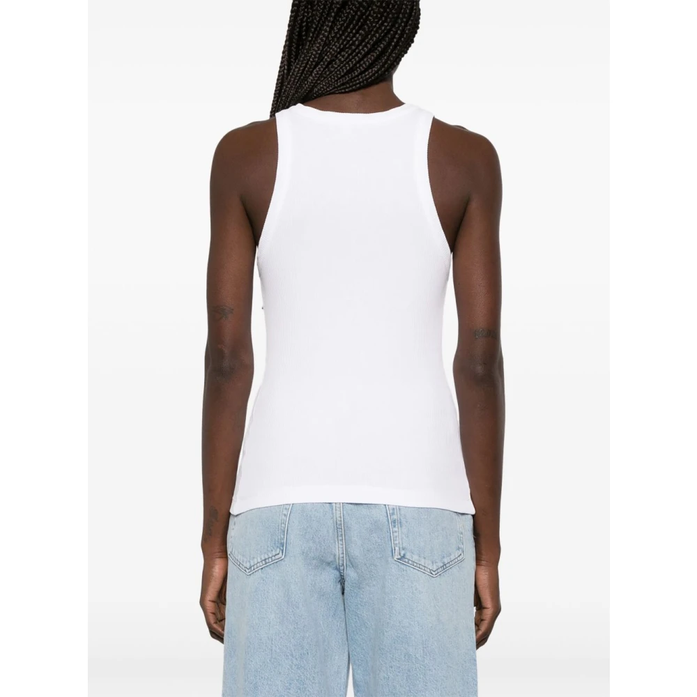 Agolde Witte Geribbelde Crew Neck Top White Dames