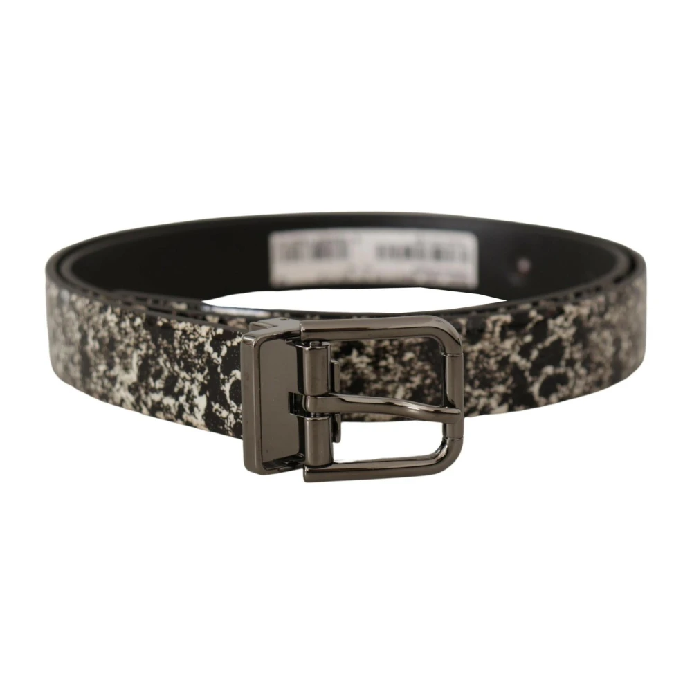 Dolce & Gabbana Marmeren Print Leren Riem met Zilveren Gesp Black Heren