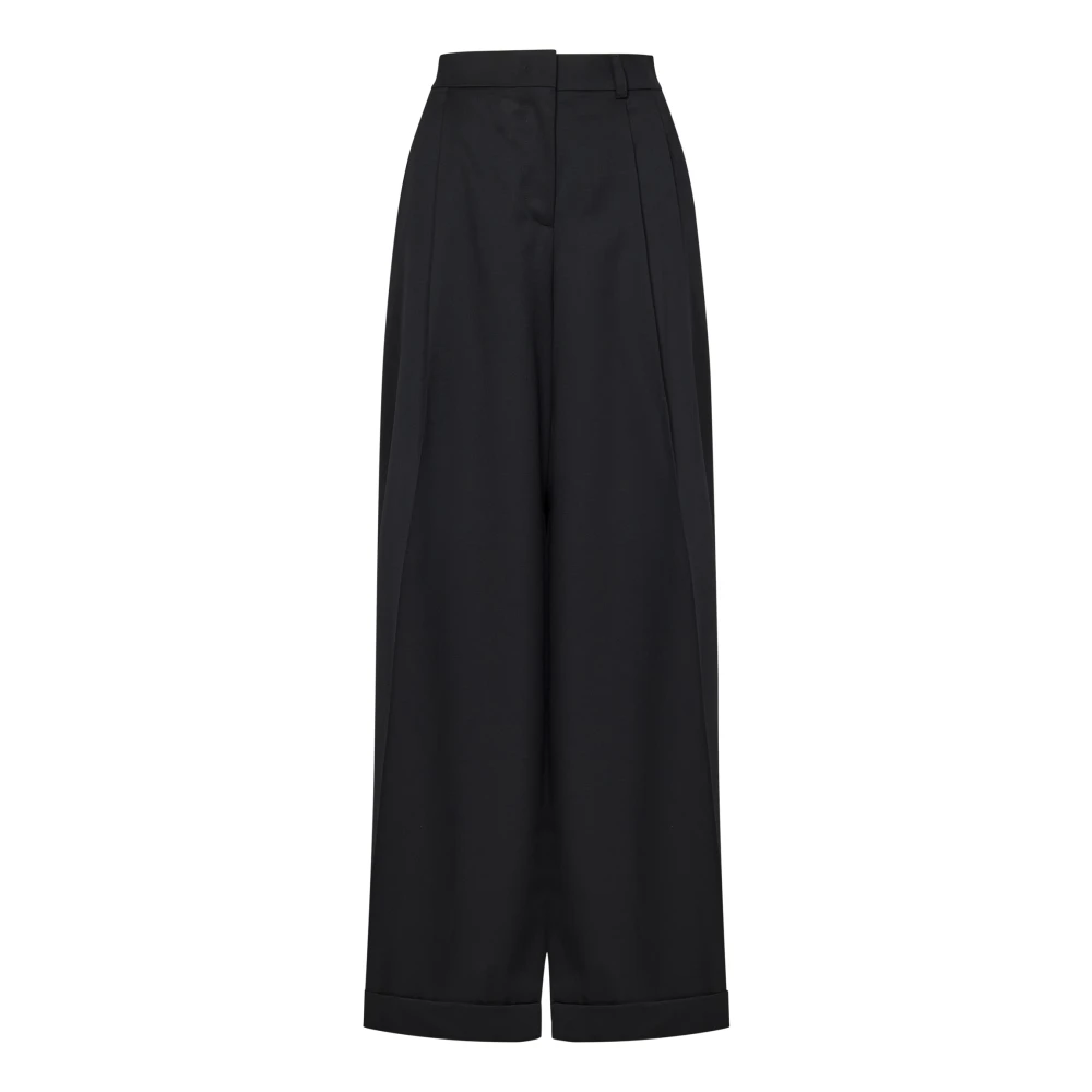 Moschino Women's Black Wide Trousers, S, Wool Trousers Wide Leg