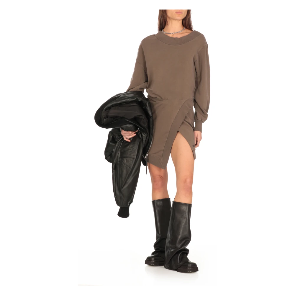 The Attico Bruine Katoenen Asymmetrische Hals Jurk Brown Dames