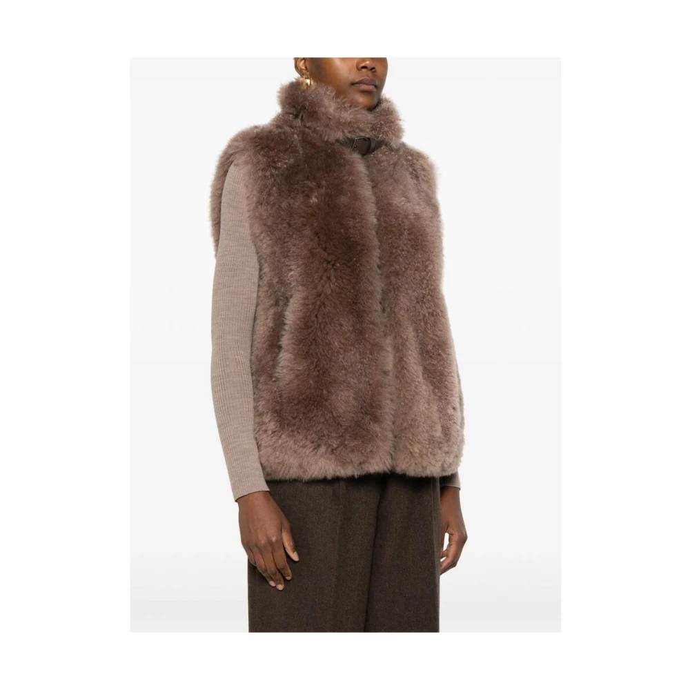 BRUNELLO CUCINELLI Shearling Gewatteerde Ritsvest Brown Dames