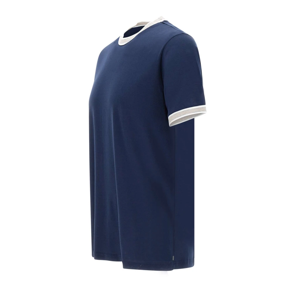 Eleventy Blauw Katoenen T-shirt met Contrasterende Profielen Blue Heren