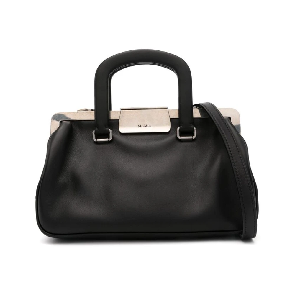 Max Mara Zwarte leren handtas met kliksluiting Black Dames