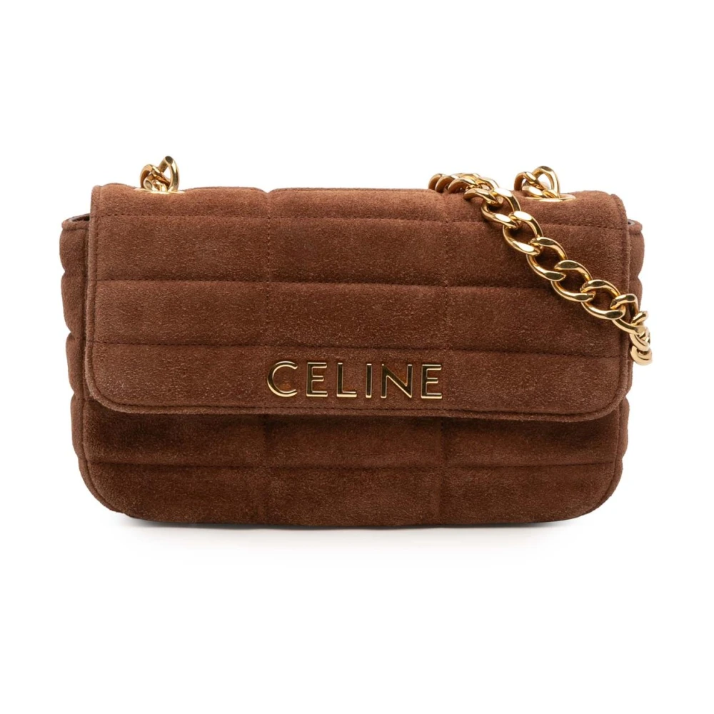 Celine Vintage Women's Gold Pre-Owned Vintage Quilted Suede Shoulder Bag With Chain