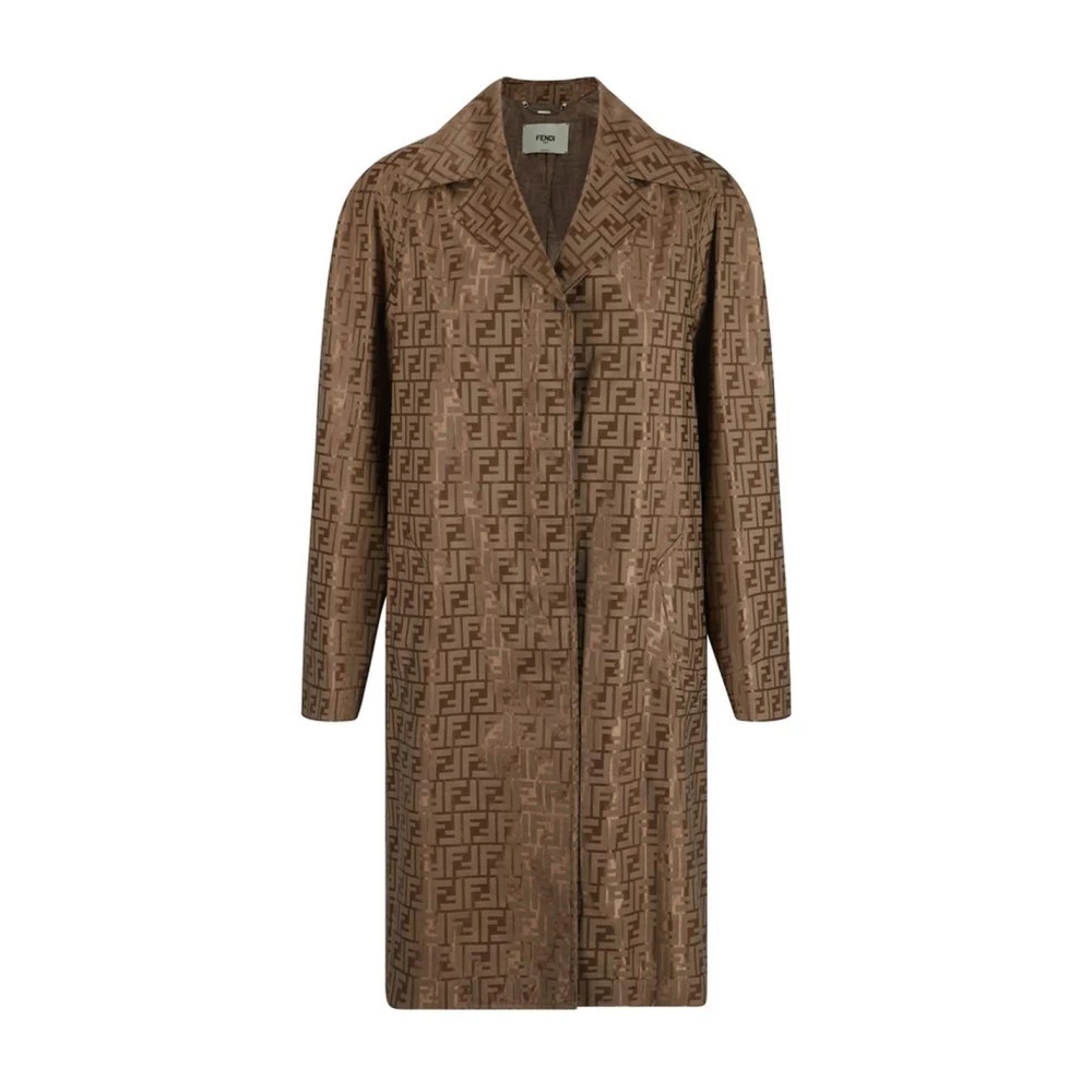 Fendi Iconische Jacquard Geweven Katoenen Jas Brown Dames