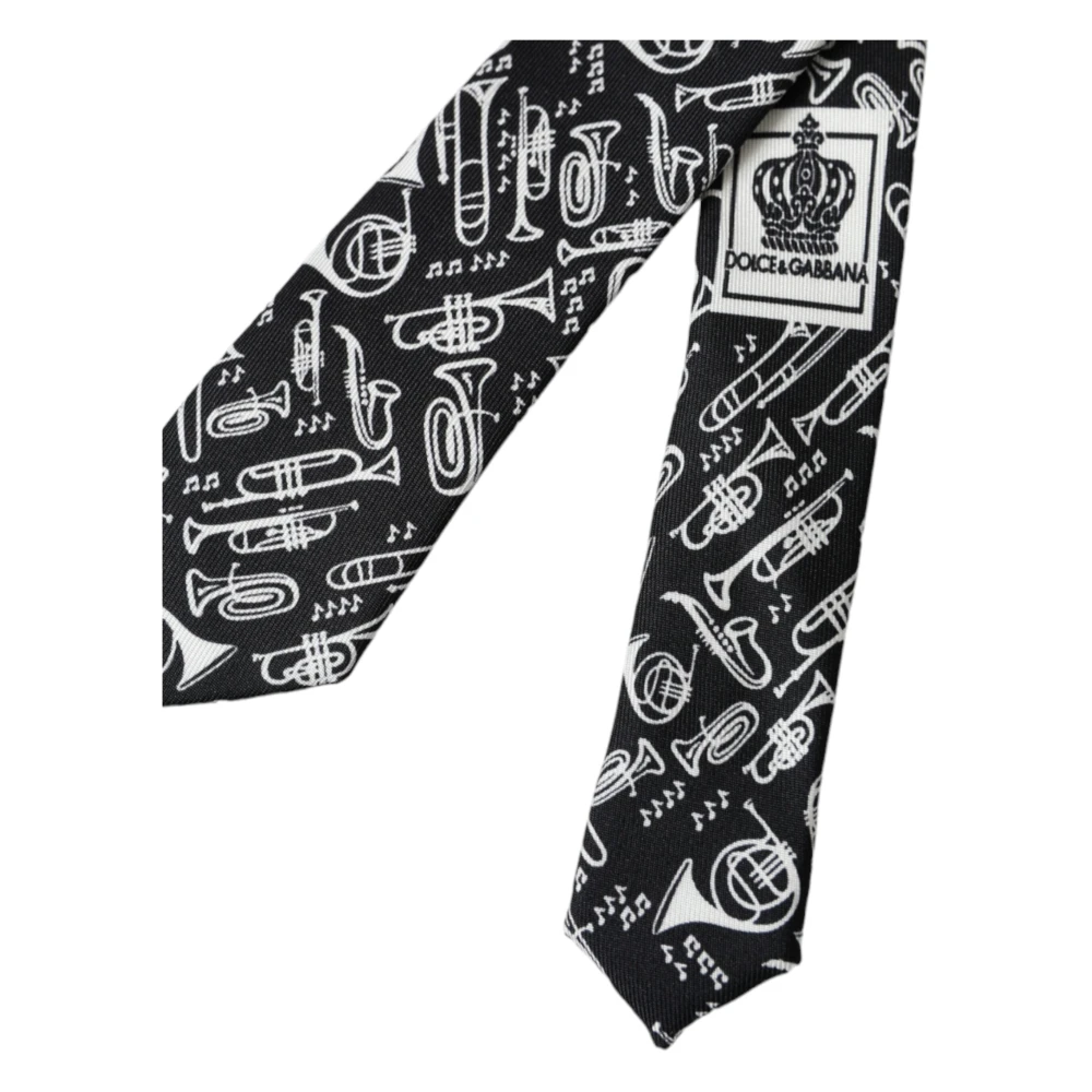 Dolce & Gabbana Zwarte zijden stropdas met trompetprint Black Heren