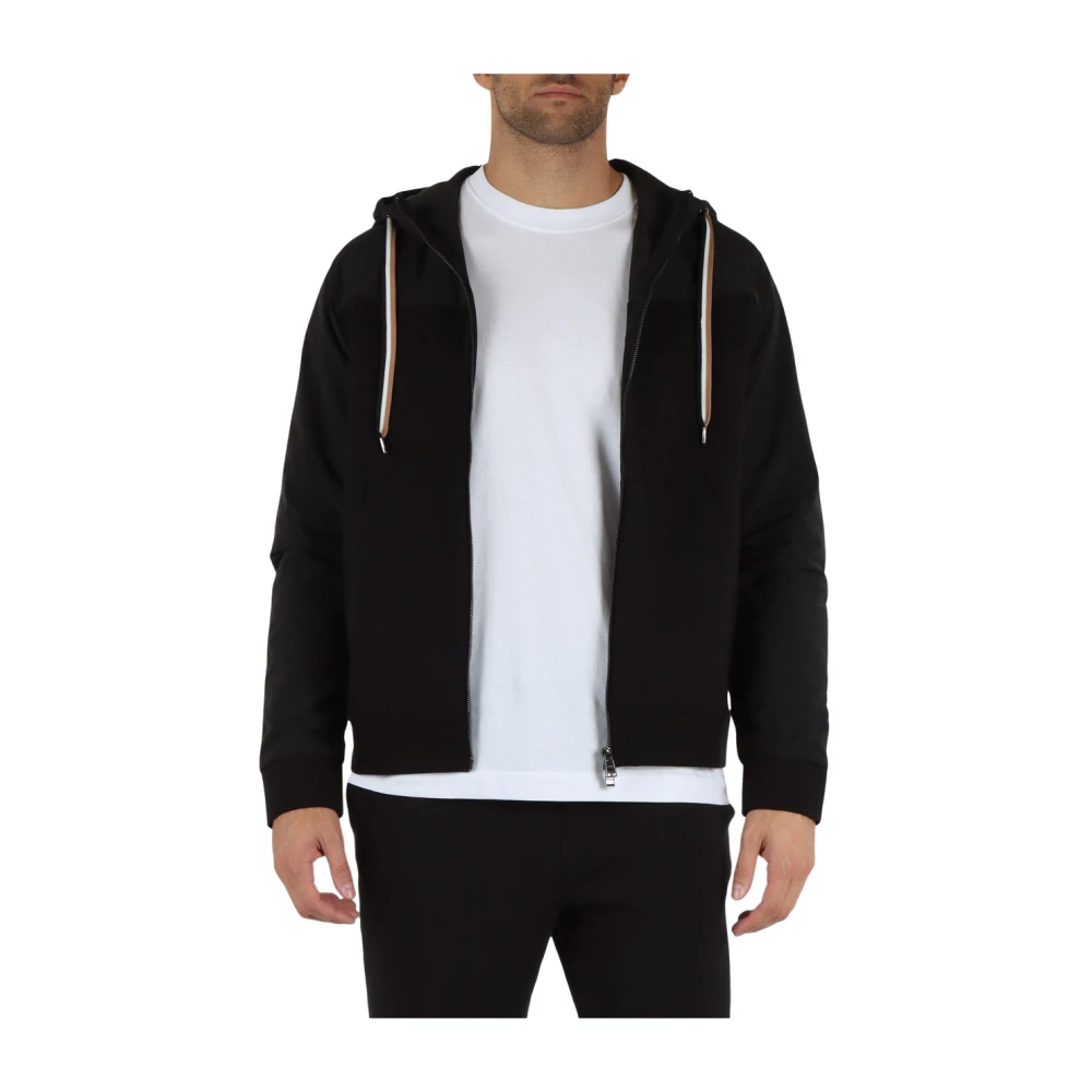 Boss Zip Cotton Technical Hoodie Black Heren