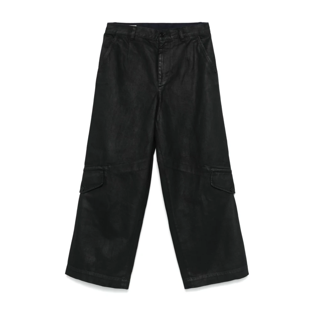 Dries Van Noten Zwarte gecoate katoenen wijde broek Black Heren