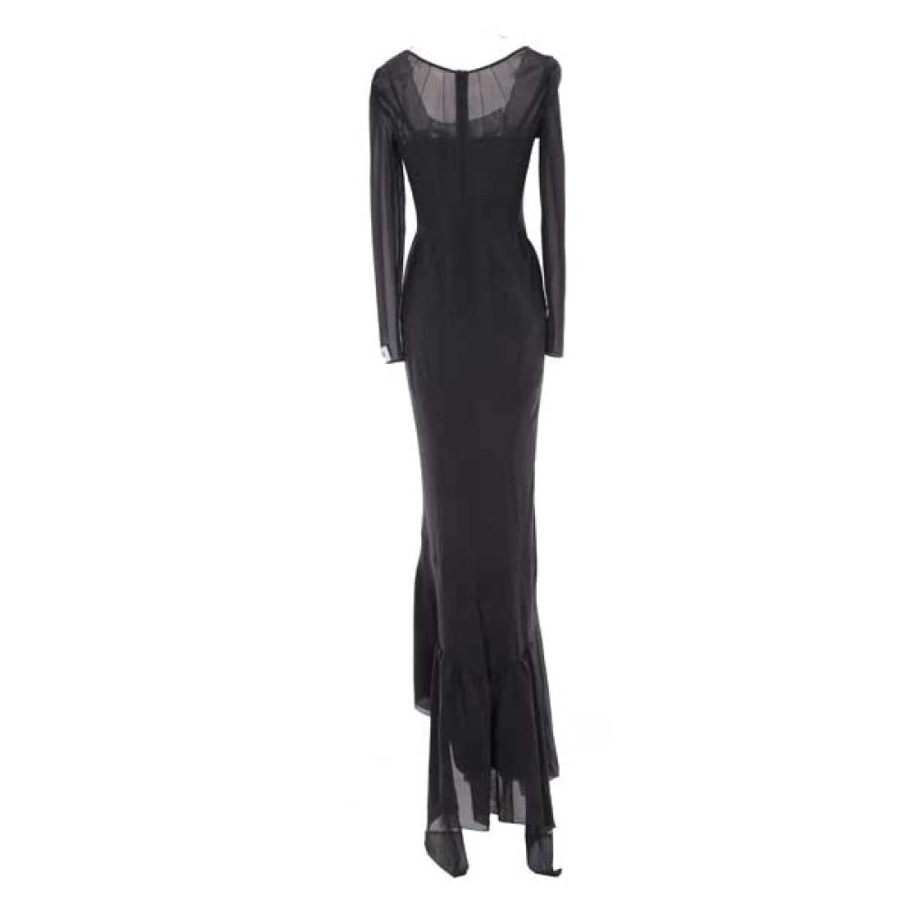 Dolce & Gabbana Grijze Zijden Stretch Jurk met Uitlopende Zoom en Ruches Black Dames