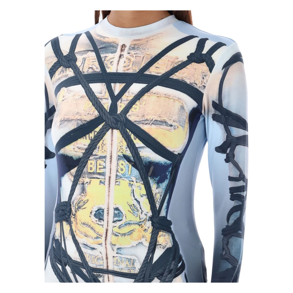 Y Project Bondage Print Top Blauw Zwart Multicolor Dames