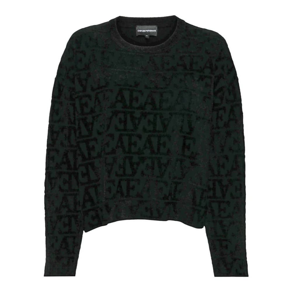 Emporio Armani Logo Print Viscose Blend Sweater Black Dames