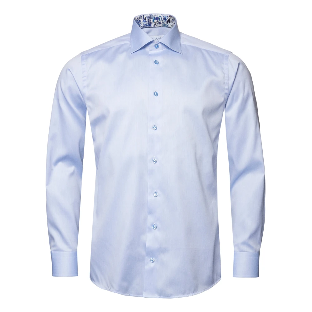 Blå Signature Twill Skjorte - Blomsterkontrastdetaljer - Slim Fit