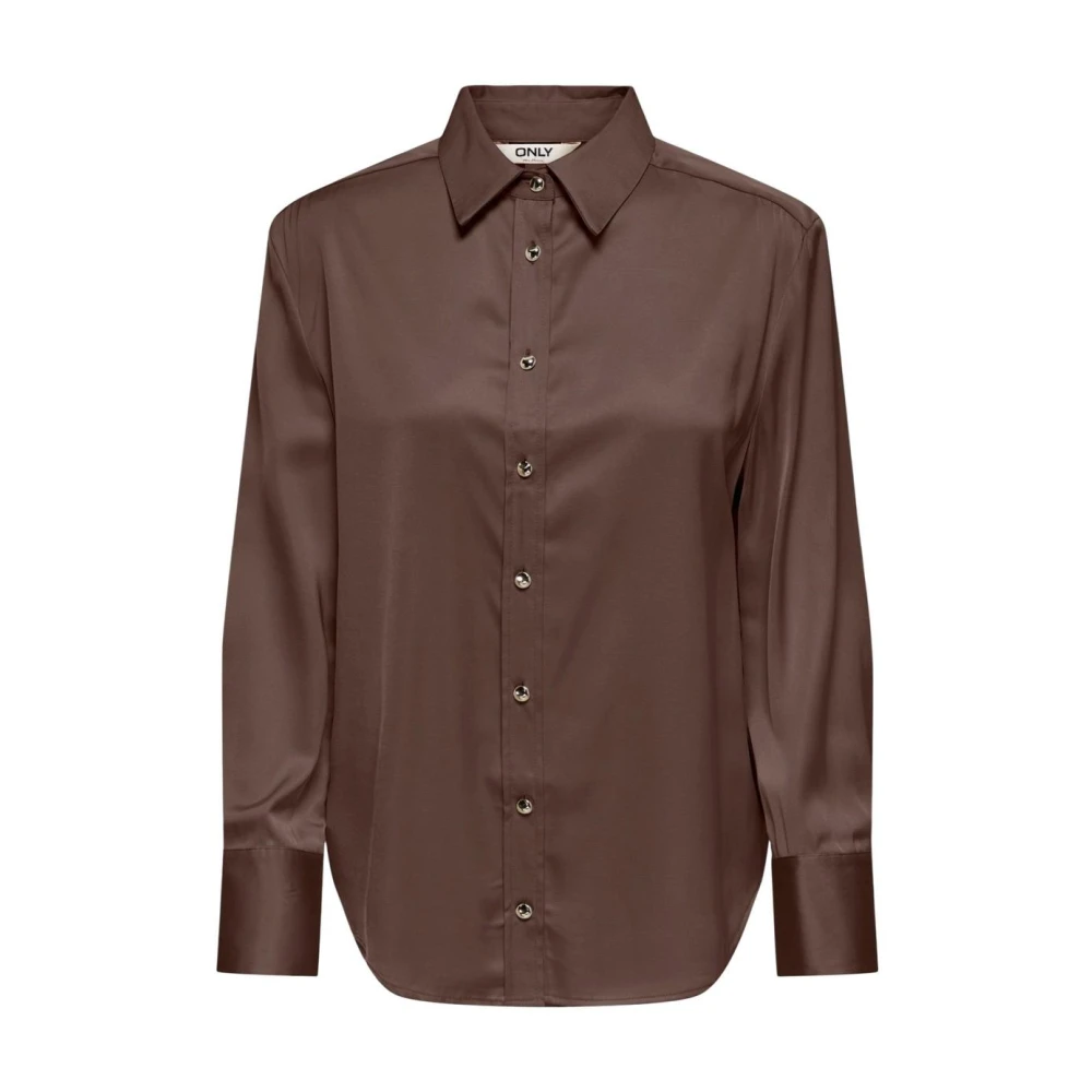 Only Women's Brown Shirts, L, Classic Long Sleeve Button-Up Shirt With Round Neck