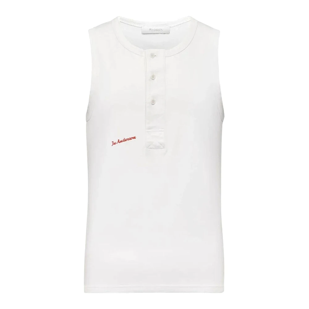 Jw Anderson Men's White Logo-Embroidered T-Shirt