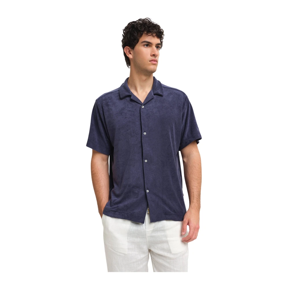 Peninsula Italiaans Bowling Shirt Spons Stof Blue Heren