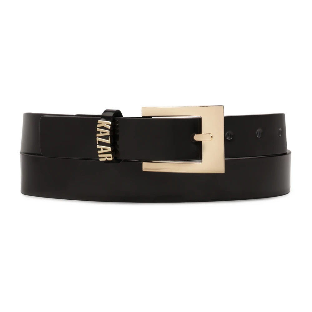 Kazar Smalle gelakte riem met gouden logo Black Dames