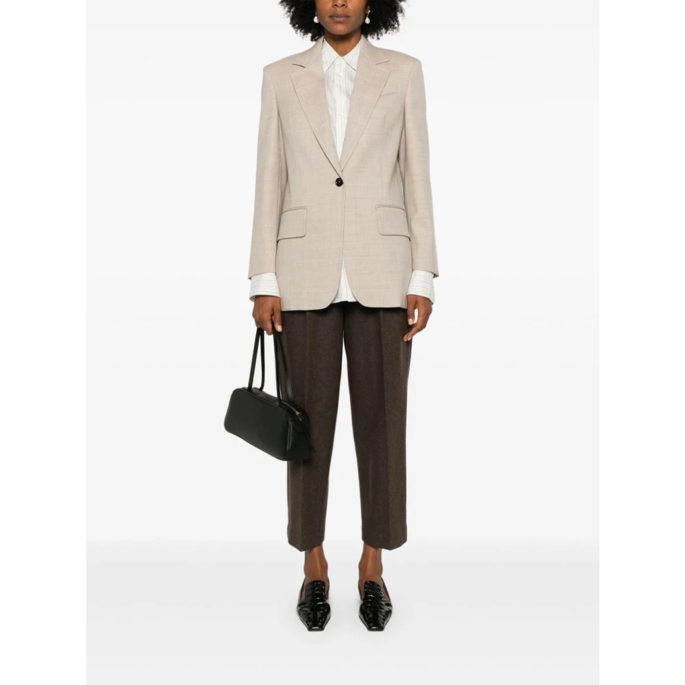 Max Mara Beige Wollen Blazer met Inkeping Revers Beige Dames