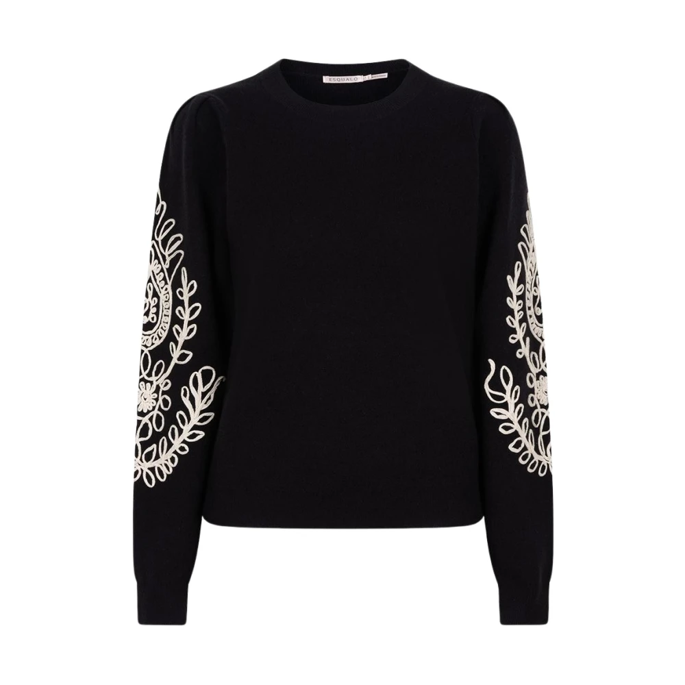 Esqualo Tape Borduurwerk Pullover Sweater Zwart Black Dames