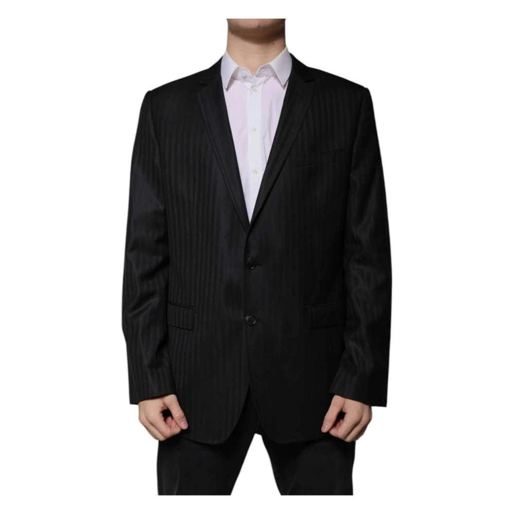 Dolce & Gabbana , Blazers, Male, Gray, 2XL, Stripe Wool Single-Breasted Blazer