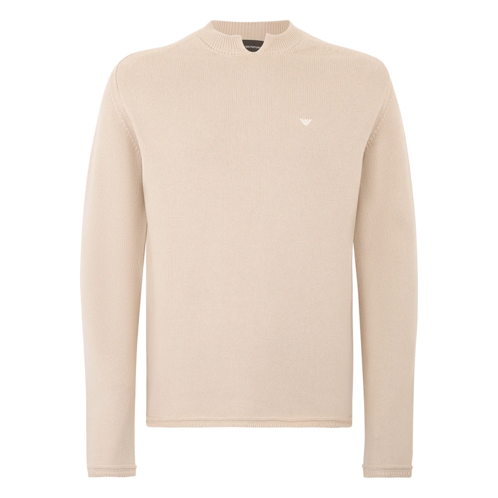 Emporio Armani Men's Beige Round-Neck Knitwear, M, Cotton Jumper