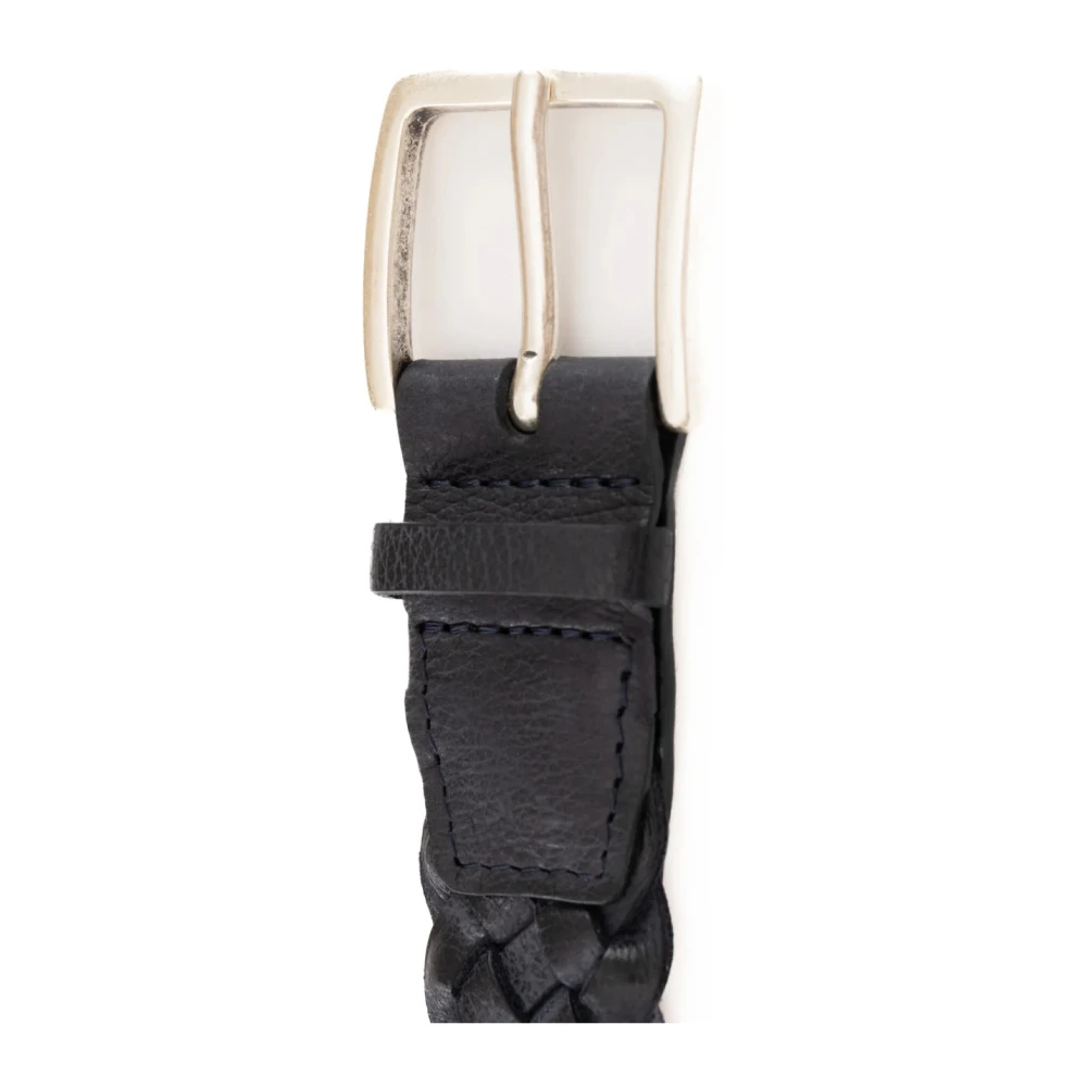 Orciani Blauwe Geweven Leren Riem Black Heren