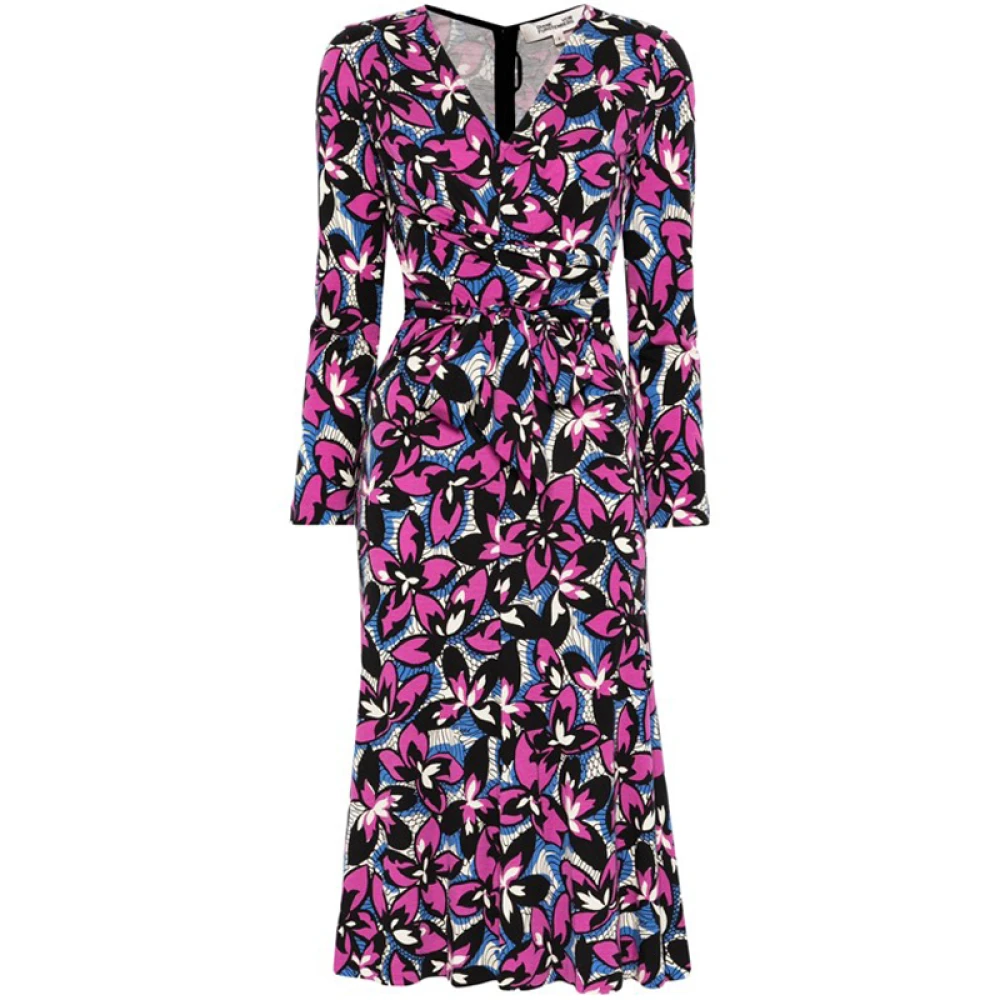 Diane Von Furstenberg Bloemen Midi Jurk met Gerimpeld Detail Multicolor Dames