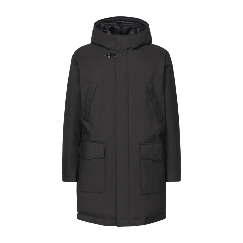 Fay Men's Black Parkas, M, Hooded Parka Coat