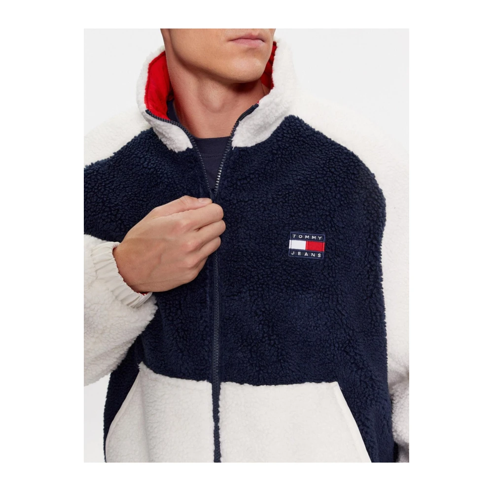 Tommy Jeans Omkeerbare Jas Multicolor Rechte Pasvorm Hoge Kraag Lange Mouwen Geborduurd Logo Ritssluiting Multicolor Heren