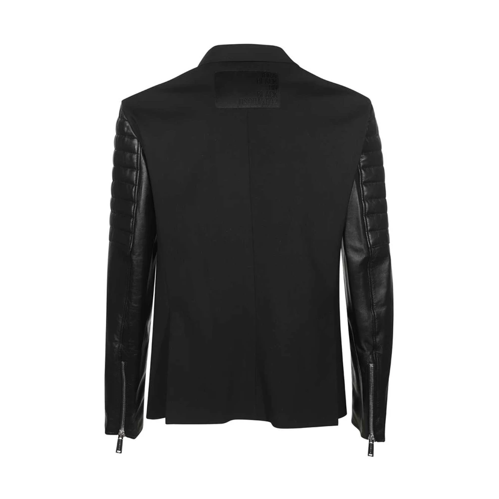Dsquared2 Leren Reverskraag Volledige Rits Jas Black Heren