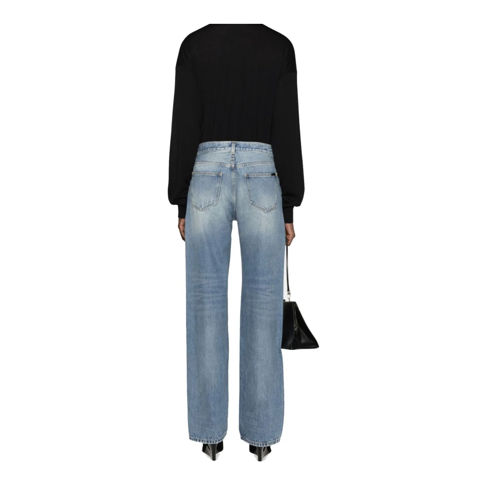 Saint Laurent High-Waist Straight Cut Jeans Blue Dames