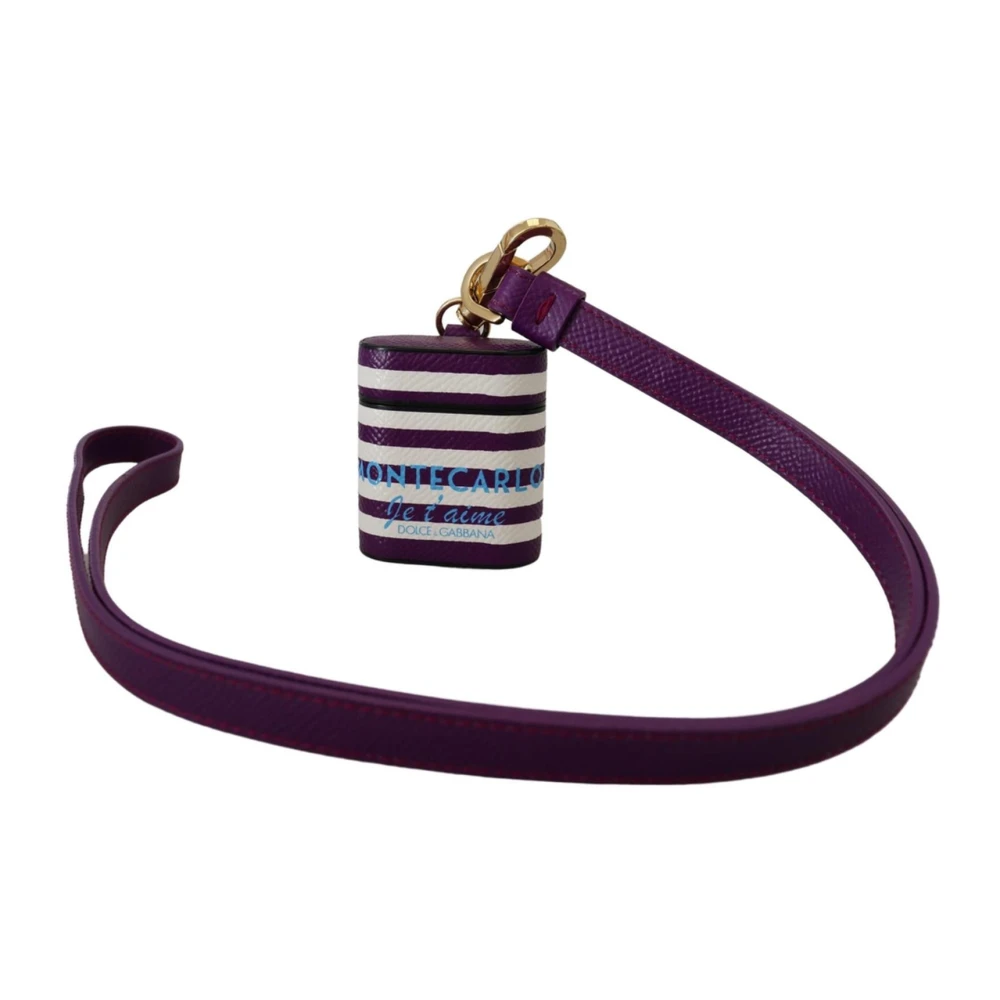 Dolce & Gabbana Paarse Leren Airpods Hoes Modieus en Trendy Ontwerp Purple Dames