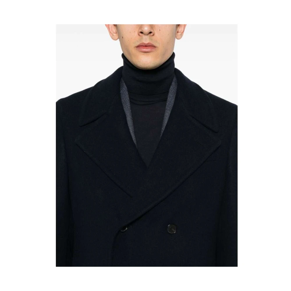 Caruso Navy Blauwe Wollen Jas Blue Heren