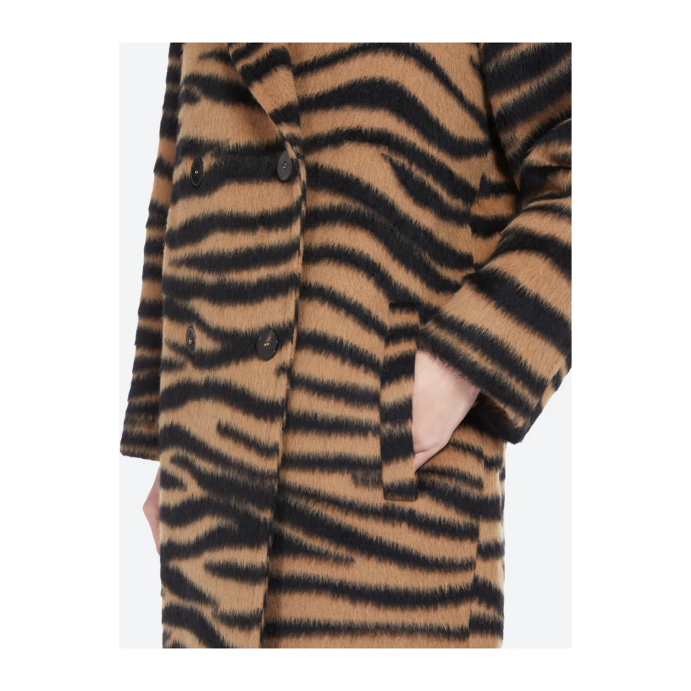 Max Mara Studio Dieren Jacquard Wol Alpaca Jas Brown Dames