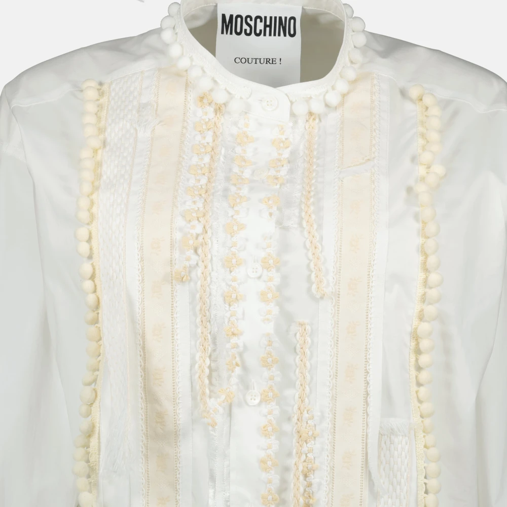 Moschino Popeline overhemdjurk met borduurwerk White Dames